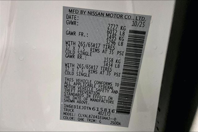 2026 Nissan Frontier SV - Dark Armor, All Weather, Tow Pkgs