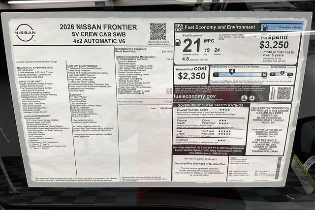 2026 Nissan Frontier SV - Convenience and Tow Packages