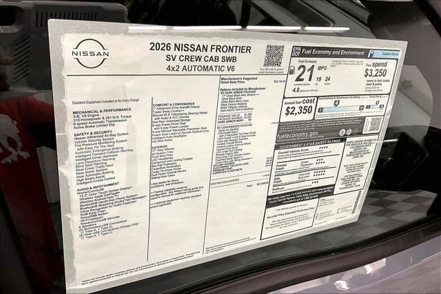 2026 Nissan Frontier SV - Dark Armor, Convenience, Tow Pkgs