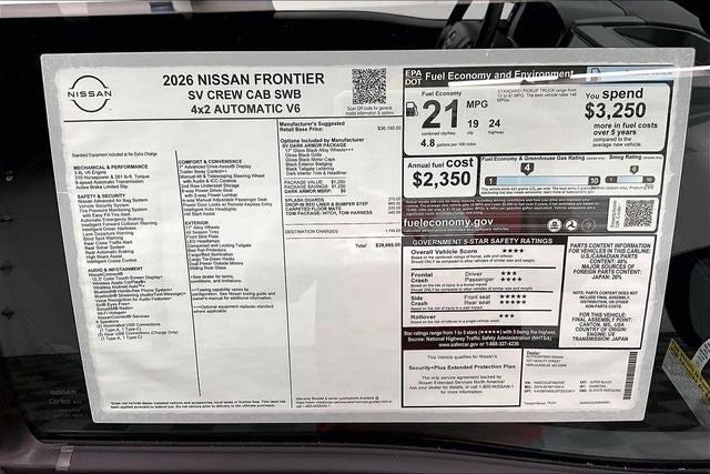 2026 Nissan Frontier SV - Dark Armor and Tow Packages
