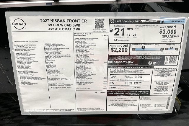 2027 Nissan Frontier SV - Sport, Convenience, Black Accent, Tow Pkgs