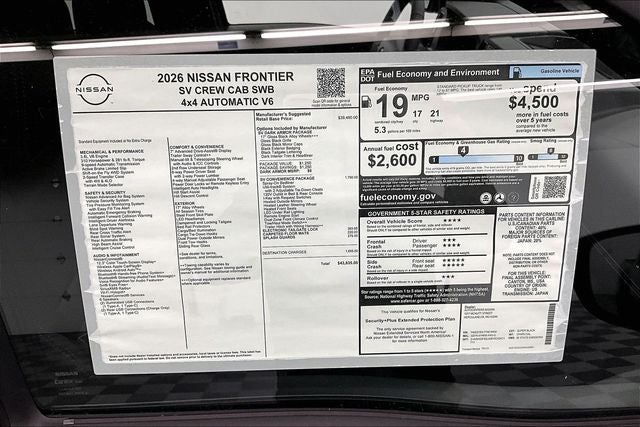 2026 Nissan Frontier SV 4WD - Dark Armor and Convenience Packages