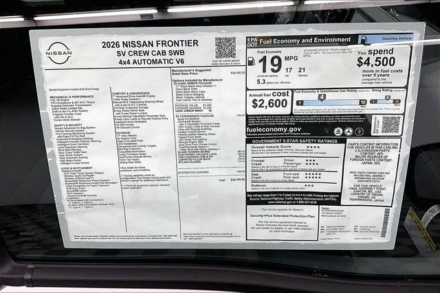 2026 Nissan Frontier SV 4WD - Dark Armor and Convenience Packages