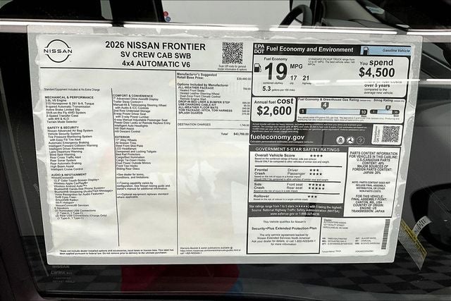 2026 Nissan Frontier SV 4WD - All Weather and Tow Packages