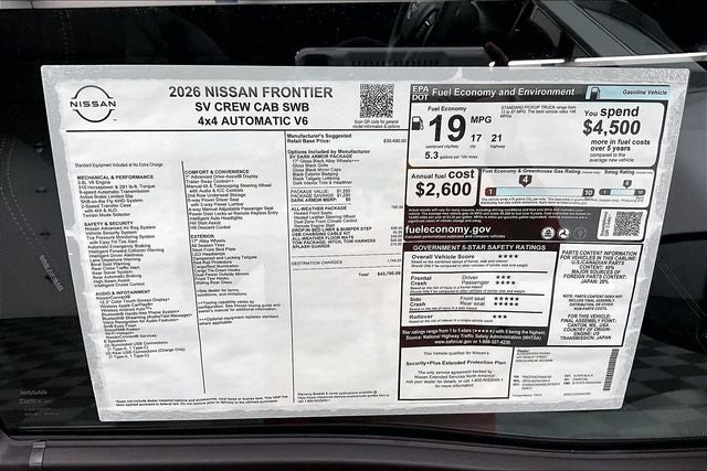 2026 Nissan Frontier SV 4WD - Dark Armor, All Weather, Tow Pkgs