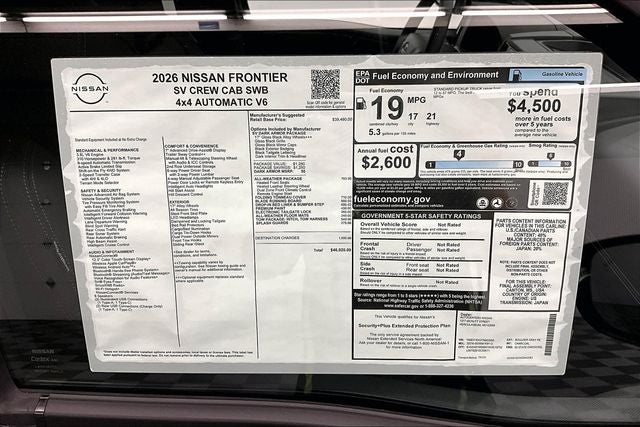 2026 Nissan Frontier SV 4WD - Dark Armor, All Weather and Tow Pkgs