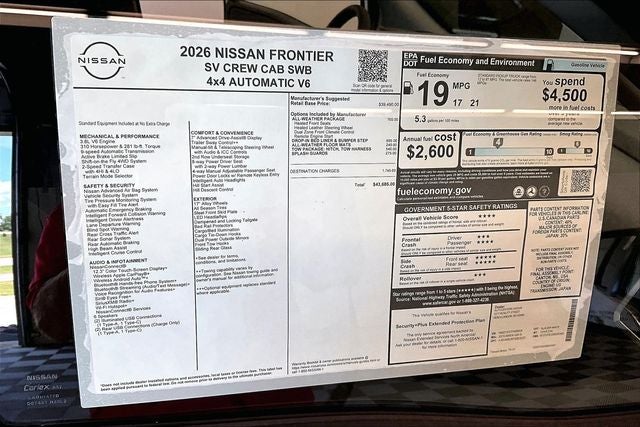 2026 Nissan Frontier SV 4WD - All Weather Package