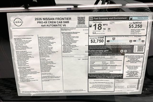 2026 Nissan Frontier PRO-4X w/R Package 4WD - Convenience and Tow Pkgs