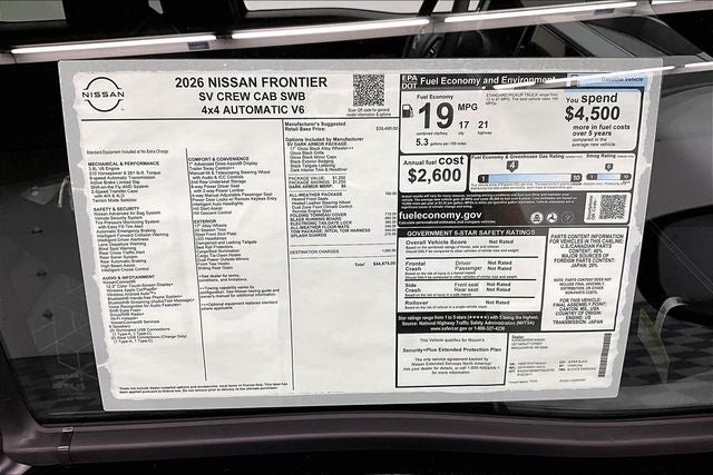 2026 Nissan Frontier SV 4WD - Dark Armor, All Weather and Tow Pkgs