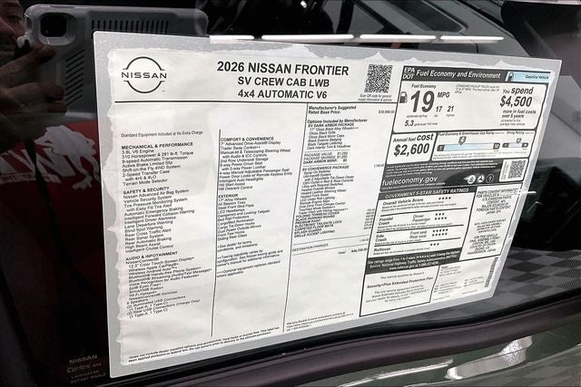 2026 Nissan Frontier SV 4WD LWB - Dark Armor, Convenience, Tow Pkgs