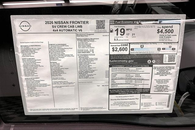 2026 Nissan Frontier SV 4WD - Dark Armor, Convenience, Tow Pkgs
