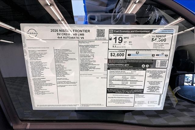 2026 Nissan Frontier SV 4WD - Dark Armor, All Weather, Tow Pkgs