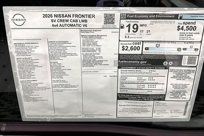 2026 Nissan Frontier SV 4WD - Dark Armor, All Weather, Tow Pkgs