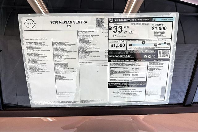 2026 Nissan Sentra SV - Convenience and Moonroof Packages
