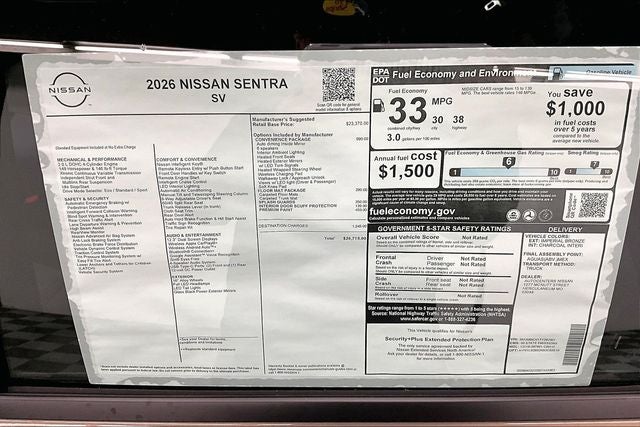 2026 Nissan Sentra SV - Convenience Package