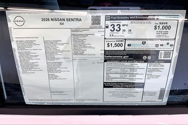 2026 Nissan Sentra SV - Convenience Package