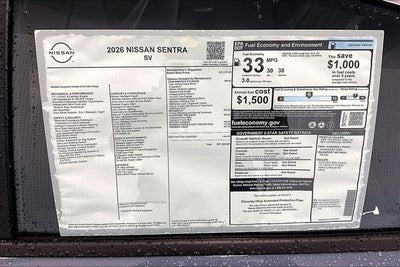 2026 Nissan Sentra SV - Convenience and Moonroof Packages