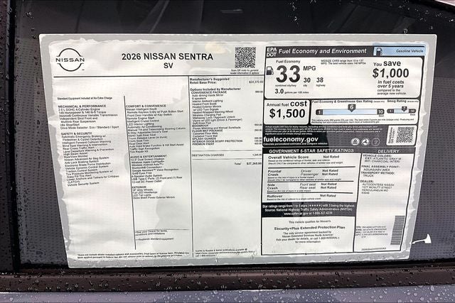 2026 Nissan Sentra SV - Convenience and Moonroof Packages