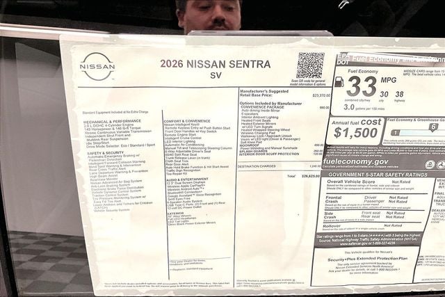 2026 Nissan Sentra SV - Convenience and Moonroof Packages