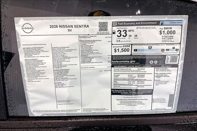 2026 Nissan Sentra SV - Convenience and Moonroof Packages