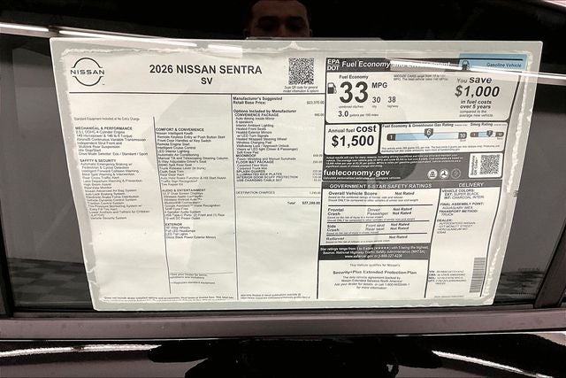 2026 Nissan Sentra SV - Convenience and Moonroof Packages