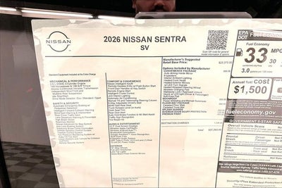 2026 Nissan Sentra SV - Convenience and Moonroof Packages