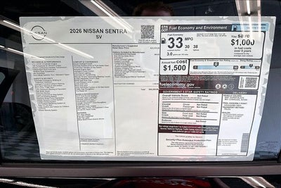 2026 Nissan Sentra SV - Convenience and Moonroof Packages
