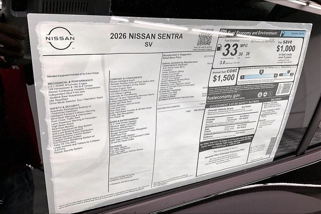 2026 Nissan Sentra SV - Convenience Package