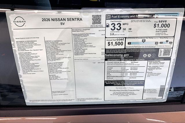 2026 Nissan Sentra SV - Convenience Package