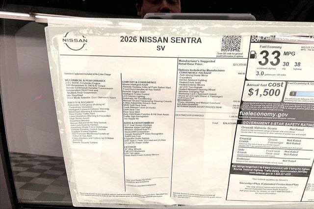 2026 Nissan Sentra SV - Convenience and Moonroof Packages