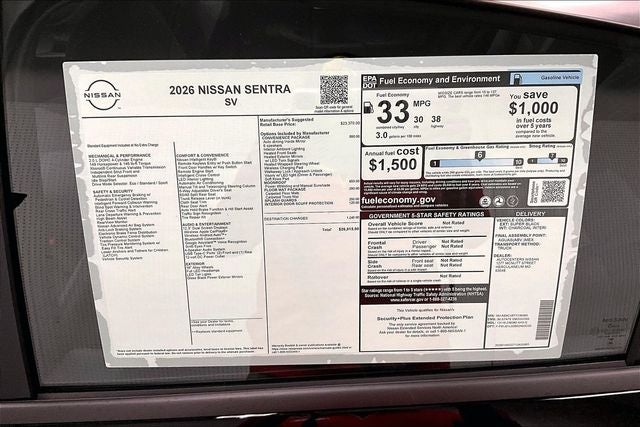 2026 Nissan Sentra SV - Convenience and Moonroof Packages