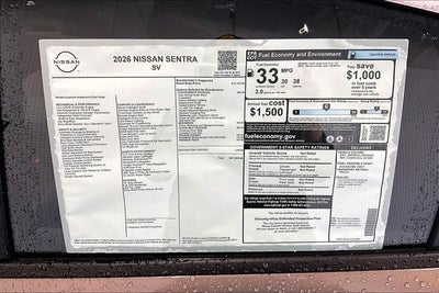 2026 Nissan Sentra SV - Convenience and Moonroof Packages