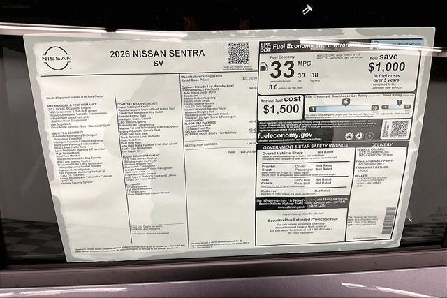 2026 Nissan Sentra SV - Convenience Package