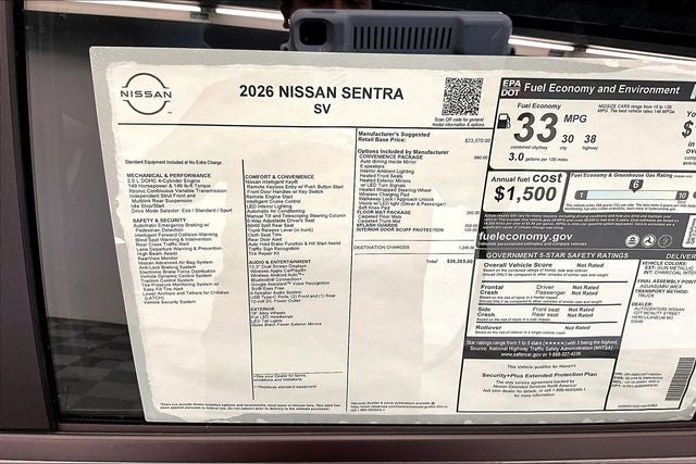 2026 Nissan Sentra SV - Convenience Package