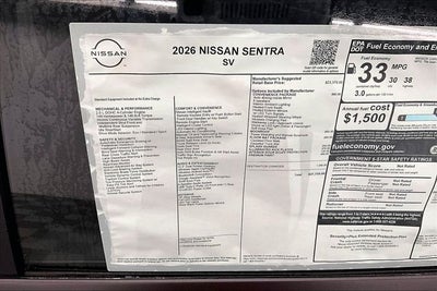 2026 Nissan Sentra SV - Convenience and Moonroof Packages