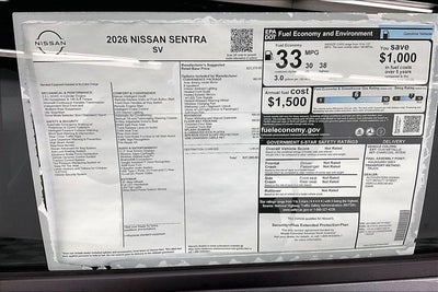 2026 Nissan Sentra SV - Convenience and Moonroof Packages