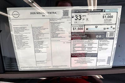 2026 Nissan Sentra SV - Convenience and Moonroof Packages