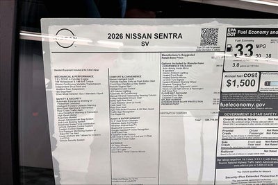 2026 Nissan Sentra SV - Convenience Package