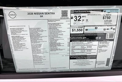 2026 Nissan Sentra SR - Premium and Moonroof Packages