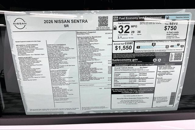 2026 Nissan Sentra SR - Premium and Moonroof Packages