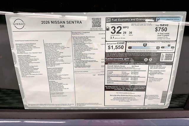 2026 Nissan Sentra SR - Premium, All Weather, Moonroof Pkgs