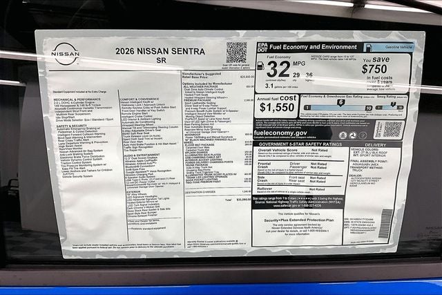 2026 Nissan Sentra SR - Premium, All Weather, Trunk Pkgs