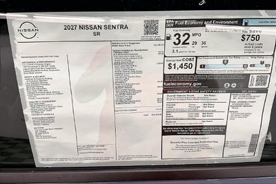 2027 Nissan Sentra SR - Midnight, Premium, All Weather, Moonroof Pkgs