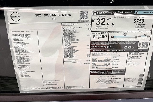 2027 Nissan Sentra SR - Midnight, Premium, All Weather, Moonroof Pkgs