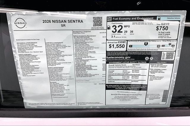 2026 Nissan Sentra SR - Premium, All Weather, Moonroof Pkgs
