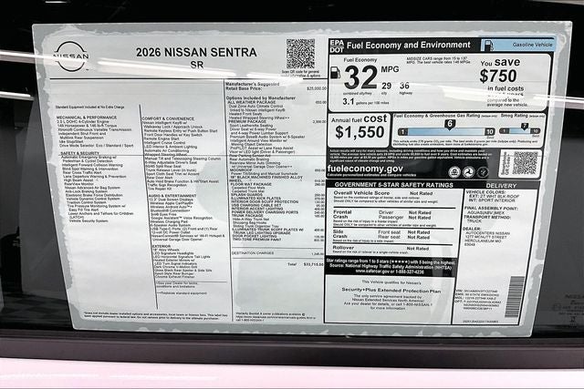 2026 Nissan Sentra SR - Premium, Moonroof, All Weather Pkgs