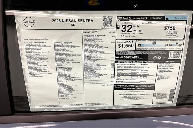 2026 Nissan Sentra SR - Premium, Moonroof, All Weather Pkgs