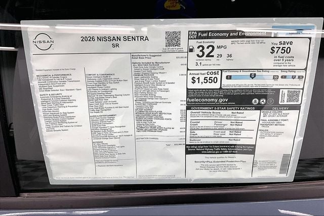 2026 Nissan Sentra SR - Premium, All Weather, Moonroof Pkgs