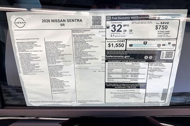 2026 Nissan Sentra SR - Premium, Moonroof, All Weather Pkgs