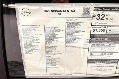 2026 Nissan Sentra SR - Premium and All Weather Packages
